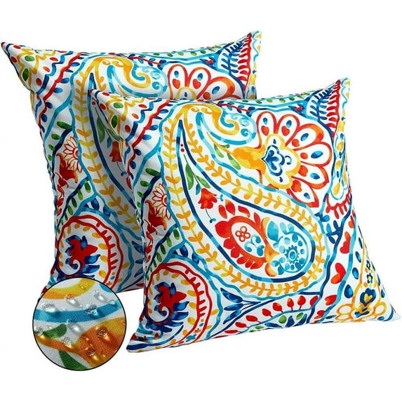 Outdoor Pillow Covers 18x18 Inch Set of 2 Colorful Paisley Decor Waterproof Throw Pillow Covers Farmhouse Outdoor Waterproof Pillow Covers Decor for Patio Funiture Garden Sofa Couch 7A