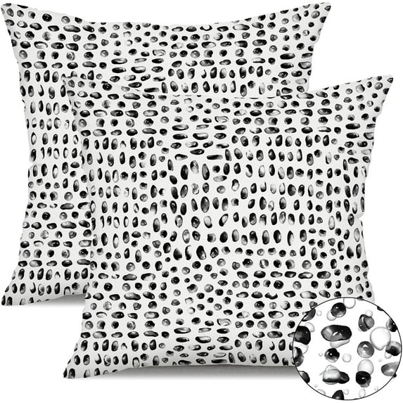 Outdoor Pillow Covers 18x18 Inch Set of 2 Dense Black Polka Dot Decor Waterproof Throw Pillow Covers Farmhouse Outdoor Waterproof Pillow Covers Decor for Patio Funiture Garden Sofa Couch