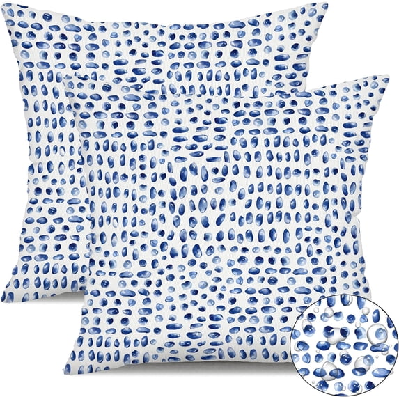 Outdoor Pillow Covers 18x18 Inch Set of 2 Dense Blue Polka Dot Decor Waterproof Throw Pillow Covers Farmhouse Outdoor Waterproof Pillow Covers Decor for Patio Funiture Garden Sofa Couch