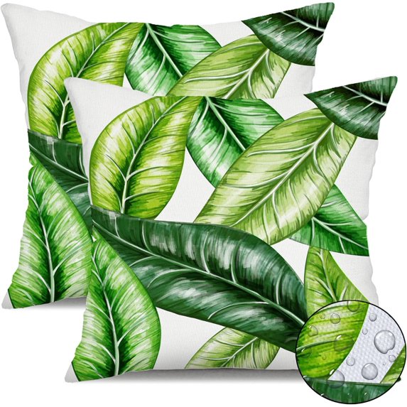 Outdoor Pillow Covers 18x18 Inch Set of 2 Green Leaves Decor Waterproof Throw Pillow Covers Farmhouse Outdoor Waterproof Pillow Covers Decor for Patio Funiture Garden Sofa Couch 6A