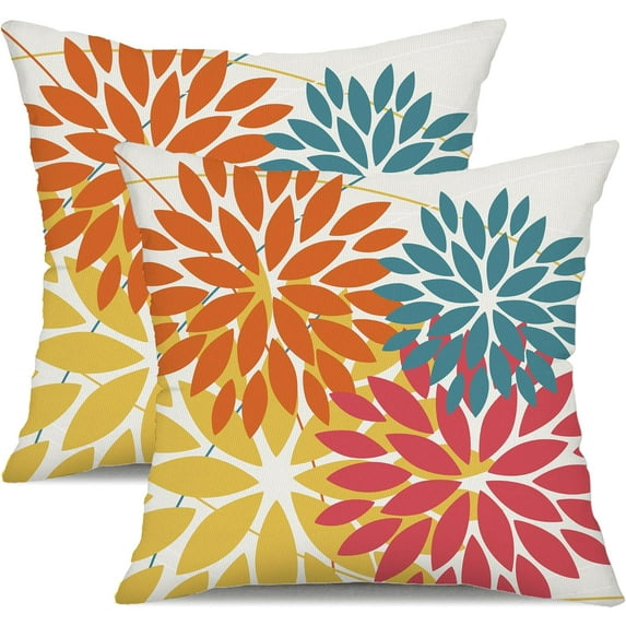 Outdoor Pillow Covers 18x18 Inch Set of 2 Orange Yellow Red flower Decorative Waterproof Fall Summer Outdoor Pillow Covers for Patio Funiture Garden Couch 168G