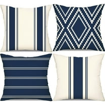 Outdoor Pillow Covers 18x18 Inch Set of 4 Navy Blue Waterproof Modern Geometry Throw Pillows Outdoor Summer Waterproof Decor for Patio Funiture Garden Polyester Cushion Covers 013N18