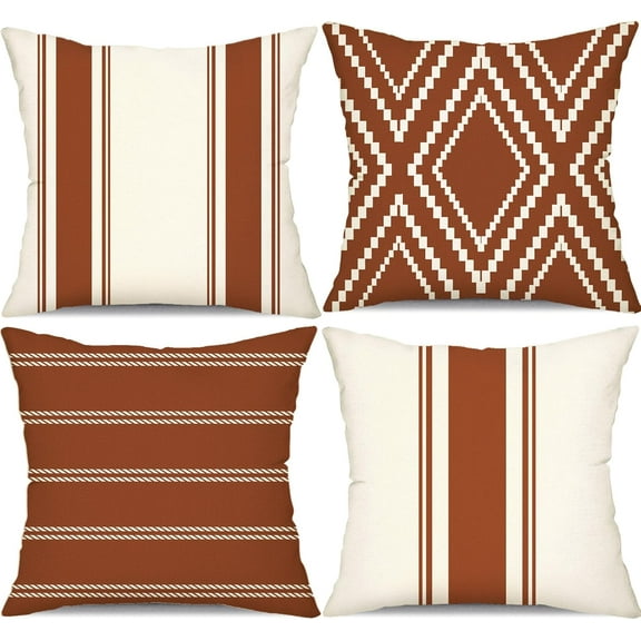 Outdoor Pillow Covers 18x18 Inch Set of 4 Rust Waterproof Modern Geometry Throw Pillows Outdoor Summer Waterproof Decor for Patio Funiture Garden Polyester Cushion Covers