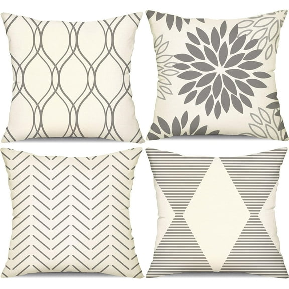Outdoor Pillow Covers 18x18 Inch Set of 4 Waterproof Modern Geometry Throw Pillows Outdoor Summer Waterproof Decor for Patio Funiture Garden Polyester Cushion Covers 013G