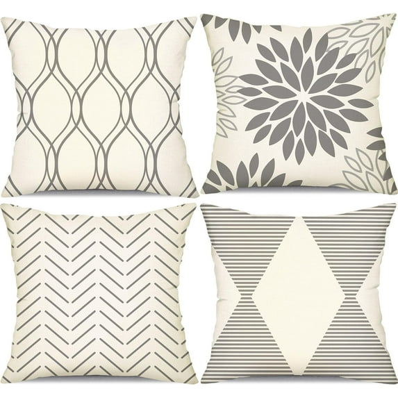 Outdoor Pillow Covers 18x18 Inch Set of 4 Waterproof Modern Geometry Throw Pillows Outdoor Summer Waterproof Decor for Patio Funiture Garden Polyester Cushion Covers 013G