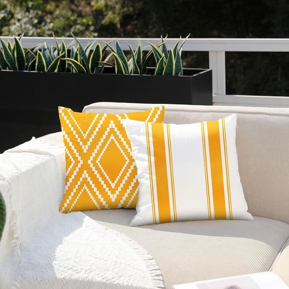Outdoor Pillow Covers 18x18 Inch Set of 4 Yellow Waterproof Modern Geometry Throw Pillows Outdoor Summer Waterproof Decor for Patio Funiture Garden Polyester Cushion Covers 013J18