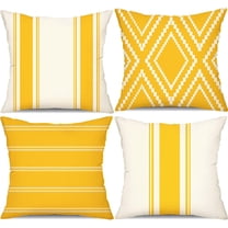 Outdoor Pillow Covers 18x18 Inch Set of 4 Yellow Waterproof Modern Geometry Throw Pillows Outdoor Summer Waterproof Decor for Patio Funiture Garden Polyester Cushion Covers 013J18