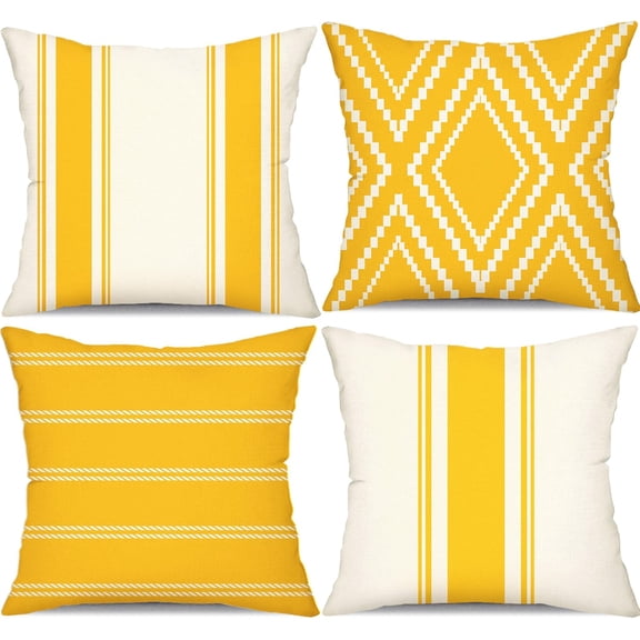 Outdoor Pillow Covers 18x18 Inch Set of 4 Yellow Waterproof Modern Geometry Throw Pillows Outdoor Summer Waterproof Decor for Patio Funiture Garden Polyester Cushion Covers 013J18