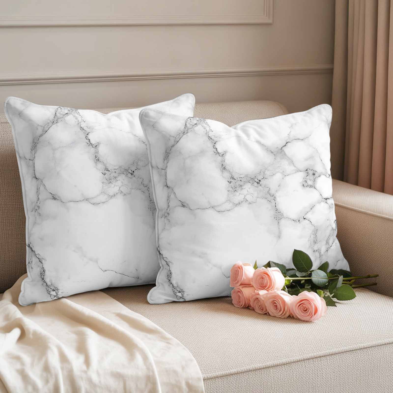 Outdoor Pillow Covers 18x18 Pack of 2, Simple White Black Marble Texture Decorative Pillow Cover Waterproof Pillowcase, Modern Abstract Art Farmhouse Cushion Covers for Garden Patio Sofa Couch Bench