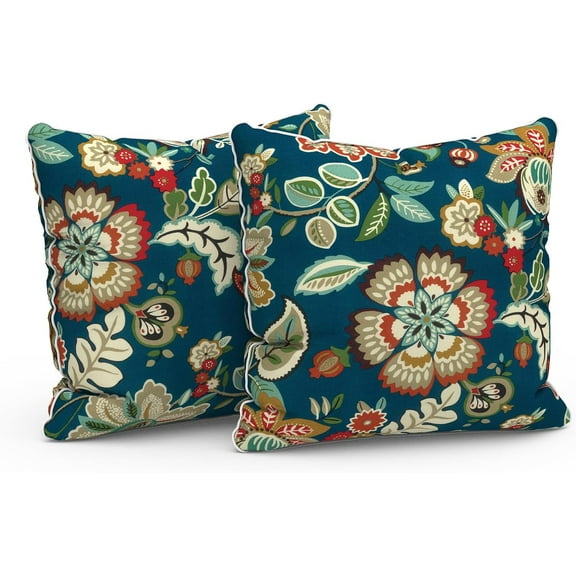 Outdoor Pillow Covers 18x18 Patio Waterproof Throw Pillow Cases Fade Resistant Accent Pillow Covers for Spring Summer Garden Decoration, Set of 2, Peacock Blue