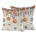 thumbnail image 1 of Outdoor Pillow Covers 18x18 Set of 2, Orange Blue Pumpkins Fall Waterproof Patio Throw Pillow Covers for Couch Sofa Chair, Weeping Botanical Thanksgiving Retro Pillowcases for Throw Pillows, 1 of 9