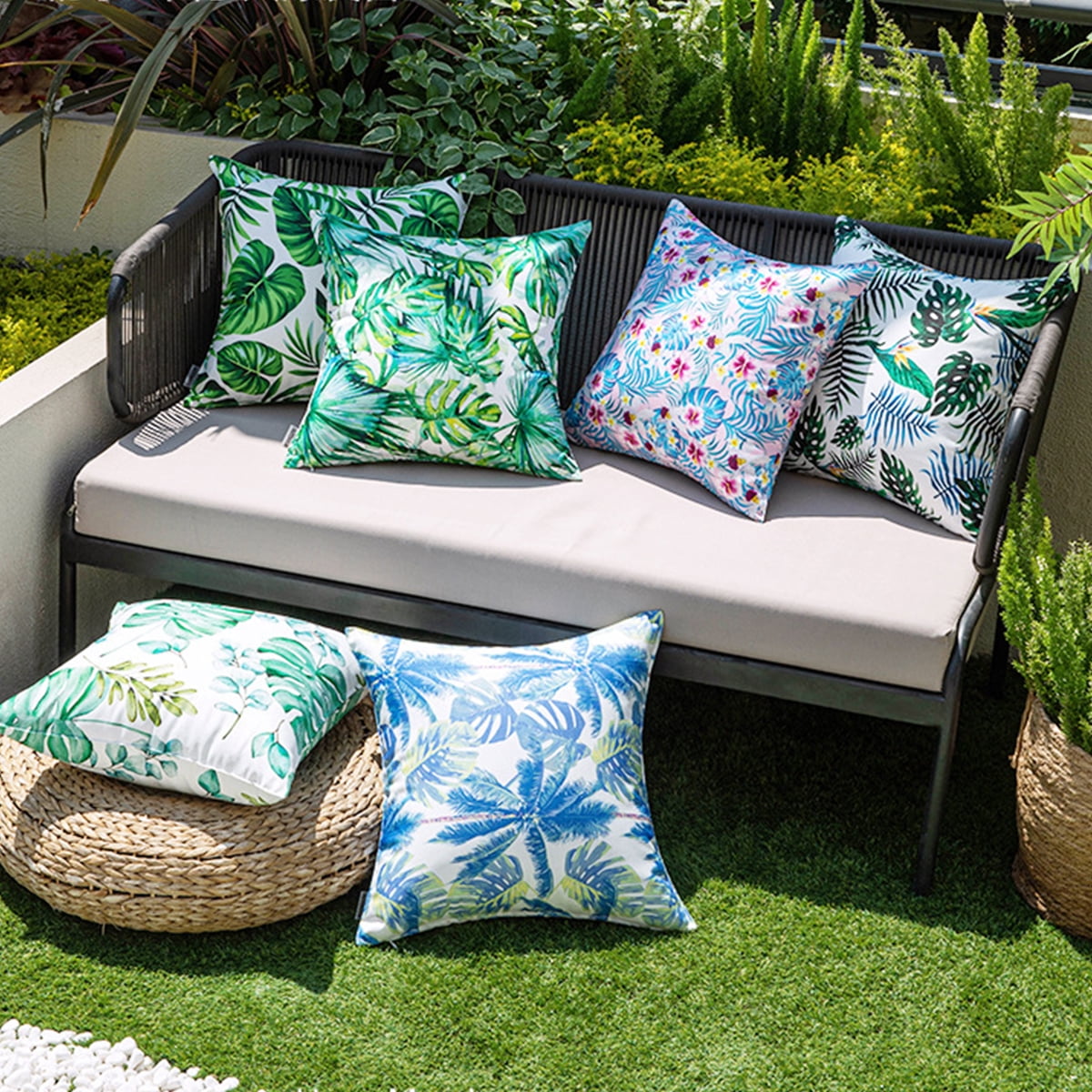 Outdoor Pillow Covers 18x18inch Tropical Leaves Waterproof Throw