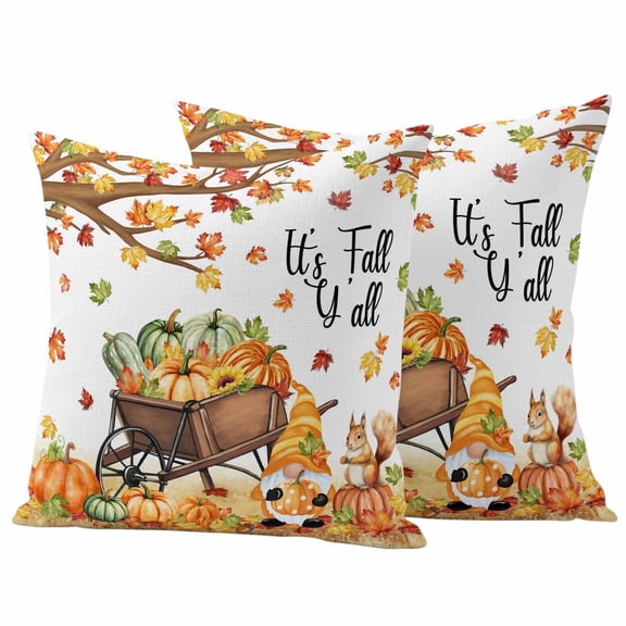 Outdoor Pillow Covers 20 x 20 Inches, Fall Pumpkins Waterproof Throw Pillow Cover Set of 2, Thanksgiving Gnomes Autumn Maple Country Rustic Decorative Square Cushion Covers for Patio/Tent/Garden