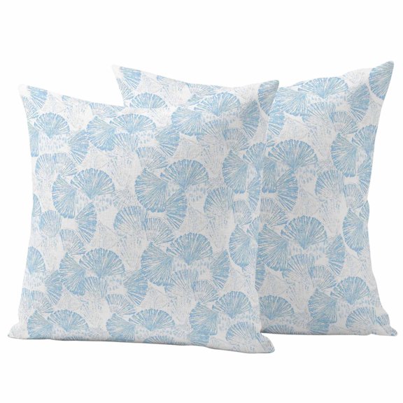 Outdoor Pillow Covers 20 x 20 Inches, Ocean Shell Waterproof Throw Pillow Cover Set of 2, Summer Coastal Seashells Texture Light Blue Decorative Square Cushion Covers for Patio/Tent/Couch/Garden