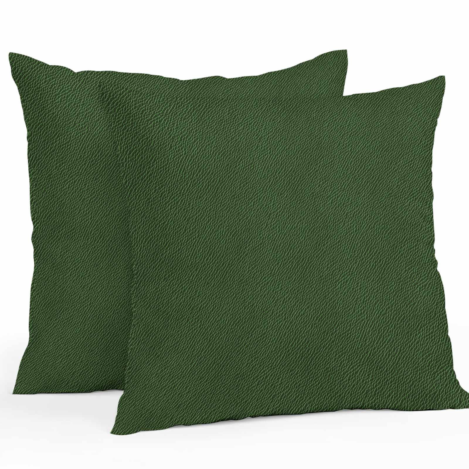 Outdoor Pillow Covers 20 x 20 Inches, Solid Dark Green Waterproof Throw Pillow Cover Set of 2, Retro Minimalism Abstract Denim Texture Decorative Square Cushion Covers for Patio/Tent/Couch/Garden