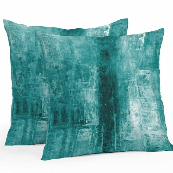 Outdoor Pillow Covers 20 x 20 Inches, Teal Waterproof Throw Pillow Cover Set of 2, Retro Oil Painting Modern Abstract Art Aesthetics Decorative Square Cushion Covers for Patio/Tent/Couch/Garden