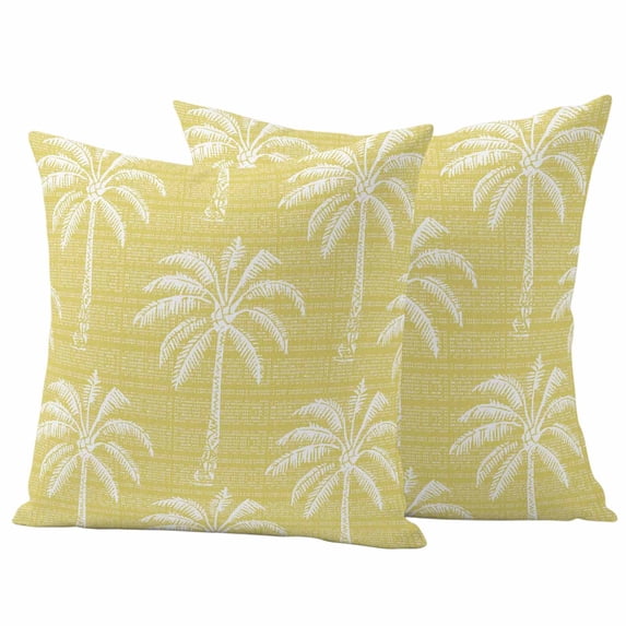Outdoor Pillow Covers 20 x 20 Inches, Yellow Palm Tree Waterproof Throw Pillow Cover Set of 2, Summer Botanical Tropical Tree Decorative Square Cushion Covers for Patio/Tent/Couch/Garden