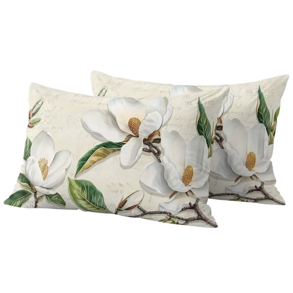 Outdoor Pillow Covers 20x12 Set of 2, Botanical Flowers Waterproof Patio Throw Pillow Covers for Couch Sofa Chair, Vintage Rustic White Floral Leaves Decorative Pillowcases for Throw Pillows