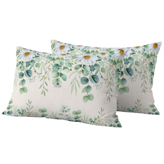 Outdoor Pillow Covers 20x12 Set of 2, Green Eucalyptus Leaves Waterproof Patio Throw Pillow Covers for Couch Sofa Chair, Spring Daily Flowers Botanical Linen Decorative Pillowcases for Throw Pillows