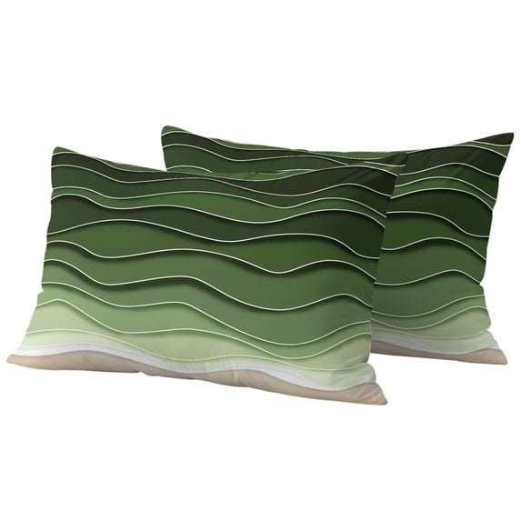 Outdoor Pillow Covers 20x12 Set of 2, Green Ocean Waves Waterproof Patio Throw Pillow Covers for Couch Sofa Chair, Chic Rustic Abstract Ombre Stripes Art Decorative Pillowcases for Throw Pillows