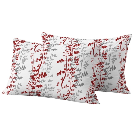 Outdoor Pillow Covers 20x12 Set of 2, Red Grey Botanical Waterproof Patio Throw Pillow Covers for Couch Sofa Chair, Spring Floral Summer Farmhouse Decorative Pillowcases for Throw Pillows