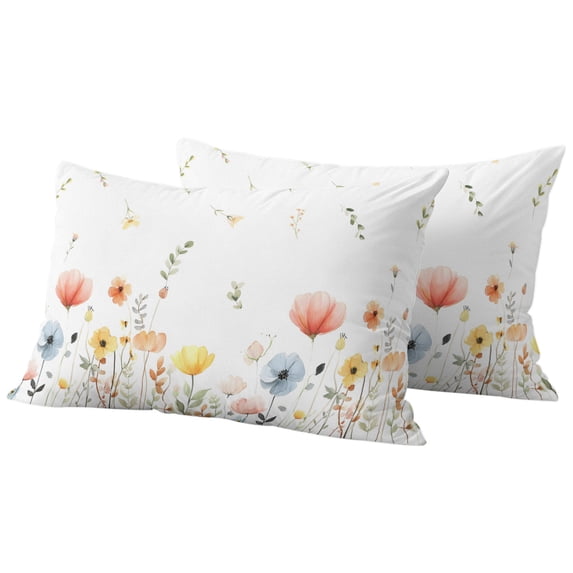 Outdoor Pillow Covers 20x12 Set of 2, Spring Wildflowers Waterproof Patio Throw Pillow Covers for Couch Sofa Chair, Watercolor Rustic Flowers Floral Leaves Decorative Pillowcases for Throw Pillows