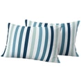thumbnail image 1 of Outdoor Pillow Covers 20x12 Set of 2, Teal Blue Stripe Waterproof Patio Throw Pillow Covers for Couch Sofa Chair, Ombre Geometric Aqua Vertical Striped Decorative Pillowcases for Throw Pillows, 1 of 9