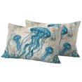 thumbnail image 1 of Outdoor Pillow Covers 20x12 Set of 2, Teal Jellyfish Coastal Waterproof Patio Throw Pillow Covers for Couch Sofa Chair, Vintage Summer Beach Nautical Decorative Pillowcases for Throw Pillows, 1 of 9
