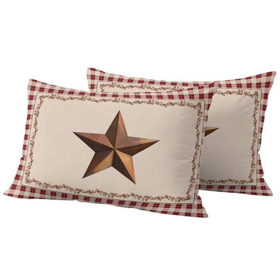 Outdoor Pillow Covers 20x12 Set of 2, Western Texas Star Retro Waterproof Patio Throw Pillow Covers for Couch Sofa Chair, Rustic Vintage Farm Red Beige Plaid Decorative Pillowcases for Throw Pillows