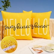 Outdoor Pillow Covers 20x20 Inch Set of 2 Hello Sunshine Decor Yellow Waterproof Throw Pillow Covers Summer Outdoor Waterproof Pillow Covers Decor for Patio Funiture Garden Sofa Couch 020B20