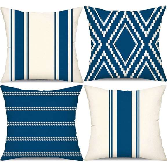 Outdoor Pillow Covers 20x20 Inch Set of 4 Blue Waterproof Modern Geometry Throw Pillows Outdoor Summer Waterproof Decor for Patio Funiture Garden Polyester Cushion Covers 013K20