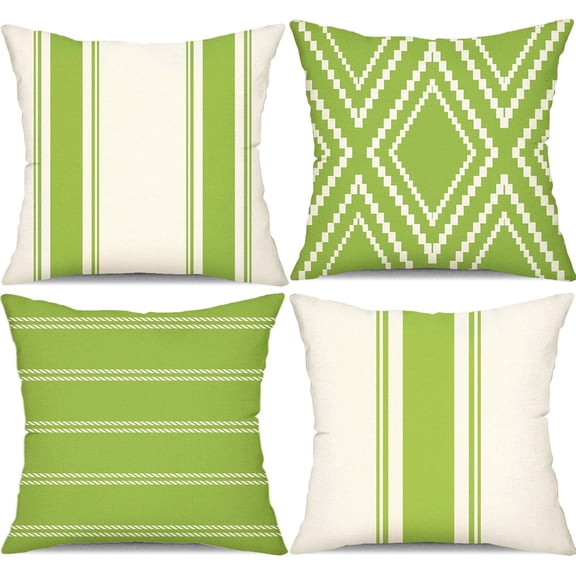 Outdoor Pillow Covers 20x20 Inch Set of 4 Green Waterproof Modern Geometry Throw Pillows Outdoor Summer Waterproof Decor for Patio Funiture Garden Polyester Cushion Covers 013H20