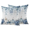 thumbnail image 1 of Outdoor Pillow Covers 20x20 Set of 2, Blue White Pumpkins Waterproof Patio Throw Pillow Covers for Couch Sofa Chair, Thanksgiving Fall Blue Eucalyptus Leaves Decorative Pillowcases for Throw Pillows, 1 of 9