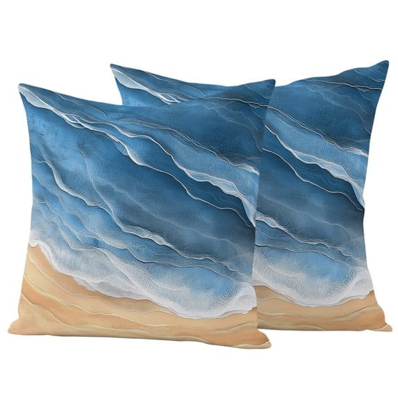 Outdoor Pillow Covers 20x20 Set of 2, Navy Blue Coastal Beach Waterproof Patio Throw Pillow Covers for Couch Sofa Chair, Summer Nautical Ocean Beige Seaside Decorative Pillowcases for Throw Pillows