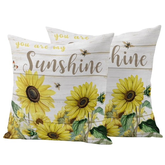 Outdoor Pillow Covers 20x20 Set of 2, Sunflowers Waterproof Patio Throw Pillow Covers for Couch Sofa Chair, Country Spring Botanical Flowers Bee Wooden Decorative Pillowcases for Throw Pillows