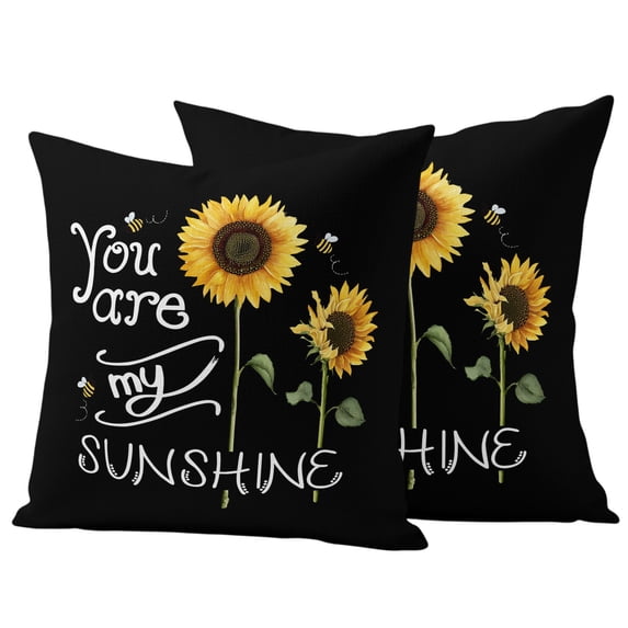 Outdoor Pillow Covers 20x20 Set of 2, Sunflowers Waterproof Patio Throw Pillow Covers for Couch Sofa Chair, Modern Bee You Are My Sunshine Black Decorative Pillowcases for Throw Pillows