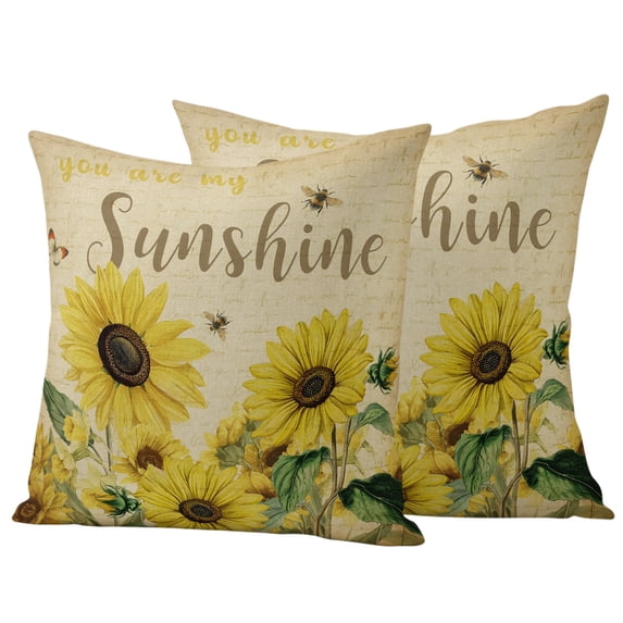 Outdoor Pillow Covers 20x20 Set of 2, Sunflowers Waterproof Patio Throw Pillow Covers for Couch Sofa Chair, Retro Spring Botanical Blossom Flowers Bees Decorative Pillowcases for Throw Pillows