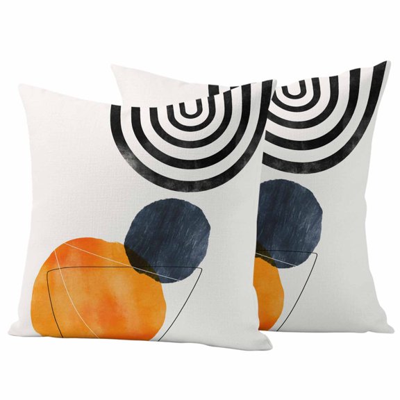 Outdoor Pillow Covers 24 x 24 Inches, Boho Abstract Waterproof Throw Pillow Cover Set of 2, Farmhouse Orange Color Block Geometric Decorative Square Cushion Covers for Patio/Tent/Couch/Garden