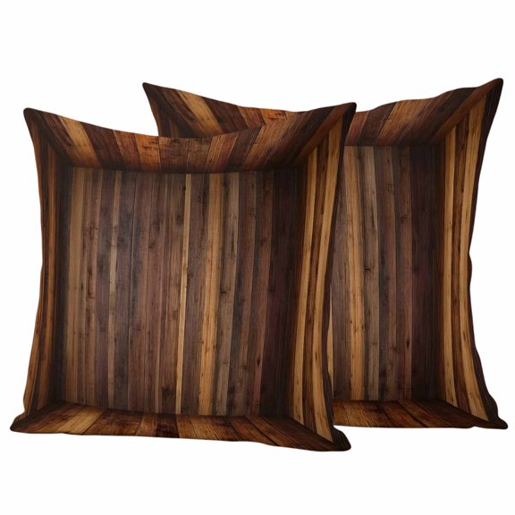 Outdoor Pillow Covers 24 x 24 Inches, Brown Vintage Wooden Waterproof Throw Pillow Cover Set of 2, Retro Art Farmhouse Decorative Square Cushion Covers for Patio/Tent/Couch/Garden