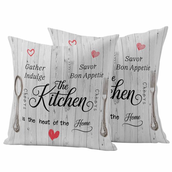 Outdoor Pillow Covers 24 x 24 Inches, Grey Retro Art Waterproof Throw Pillow Cover Set of 2, Spoon Fork Vintage Farmhouse Wooden Decorative Square Cushion Covers for Patio/Tent/Couch/Garden