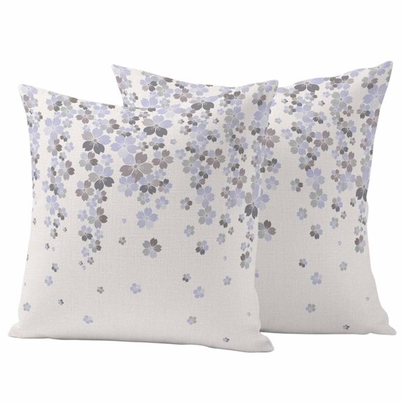 Outdoor Pillow Covers 24 x 24 Inches, Light Purple Cherry Waterproof Throw Pillow Cover Set of 2, Spring Floral Gray Flowers Blossom Beige Decorative Square Cushion Covers for Patio/Tent/Couch/Garden