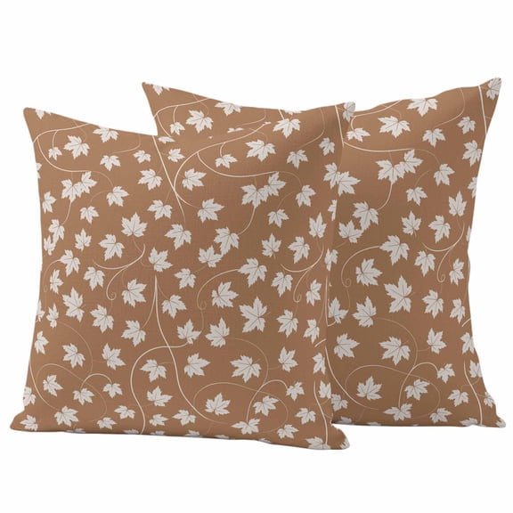 Outdoor Pillow Covers 24 x 24 Inches, Maple Leaf Waterproof Throw Pillow Cover Set of 2, Retro Fall Dark Beige Autumn Leaves Decorative Square Cushion Covers for Patio/Tent/Couch/Garden