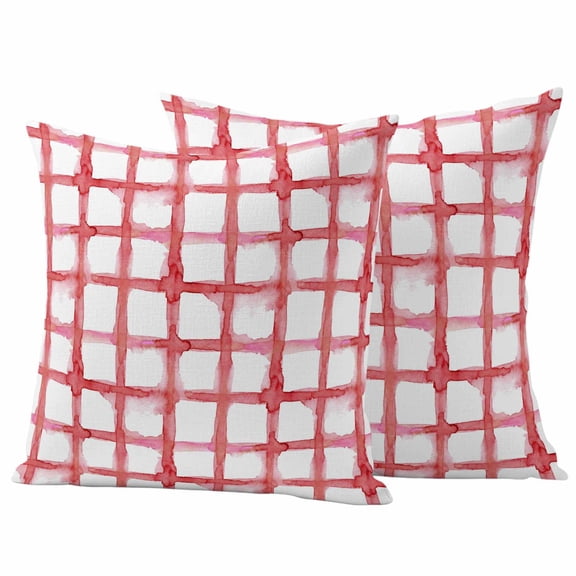 Outdoor Pillow Covers 24 x 24 Inches, Red Buffalo Plaid Waterproof Throw Pillow Cover Set of 2, Farmhouse Check Stripes Retro Geometric Decorative Square Cushion Covers for Patio/Tent/Couch/Garden