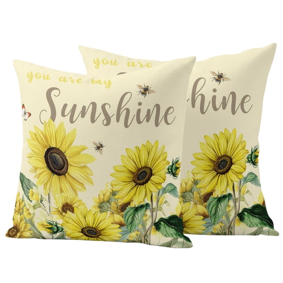 Outdoor Pillow Covers 24x24 Set of 2, Sunflowers Waterproof Patio Throw Pillow Covers for Couch Sofa Chair, Spring Botanical Watercolor Blossom Flowers Decorative Pillowcases for Throw Pillows