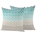 thumbnail image 1 of Outdoor Pillow Covers 24x24 Set of 2, Turquoise Brown Waterproof Patio Throw Pillow Covers for Couch Sofa Chair, Gradient Geometric Stripes Chevron Wave Decorative Pillowcases for Throw Pillows, 1 of 9