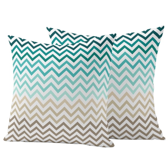 Outdoor Pillow Covers 24x24 Set of 2, Turquoise Brown Waterproof Patio Throw Pillow Covers for Couch Sofa Chair, Gradient Geometric Stripes Chevron Wave Decorative Pillowcases for Throw Pillows