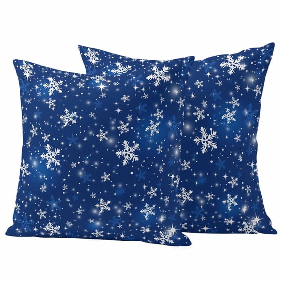 Outdoor Pillow Covers 26 x 26 Inches, Blue Snowflake Christmas Waterproof Throw Pillow Cover Set of 2, Winter Xmas Snowflake Decorative Square Cushion Covers for Patio/Tent/Couch/Garden