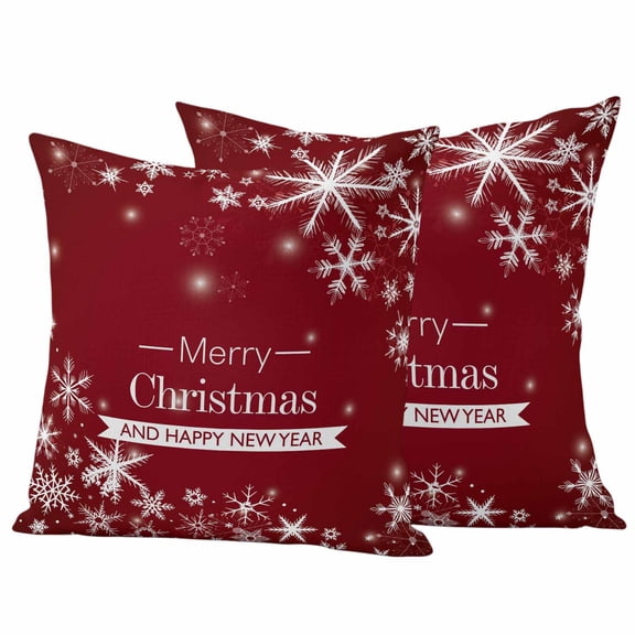 Outdoor Pillow Covers 26 x 26 Inches, Christmas Snowflakes Red Waterproof Throw Pillow Cover Set of 2, Modern Winter Xmas New Year Decorative Square Cushion Covers for Patio/Tent/Couch/Garden