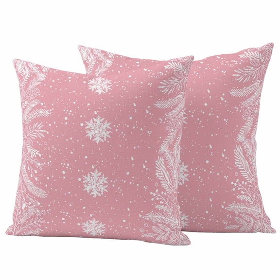 Outdoor Pillow Covers 26 x 26 Inches, Christmas Snowflakes Waterproof Throw Pillow Cover Set of 2, Winter Xmas Pine Leaf Pink Decorative Square Cushion Covers for Patio/Tent/Couch/Garden