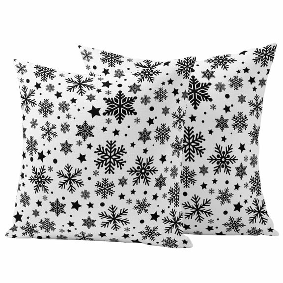 Outdoor Pillow Covers 26 x 26 Inches, Christmas Snowflakes Waterproof Throw Pillow Cover Set of 2, Xmas Winter Watercolor Black Decorative Square Cushion Covers for Patio/Tent/Couch/Garden